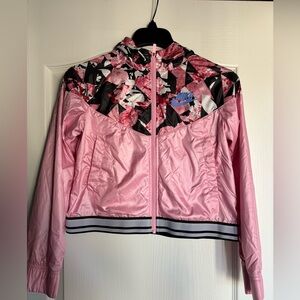 Nike Girls‎ Size large Pink Floral Lightweight Full Zip Hood Windbreaker Jacket